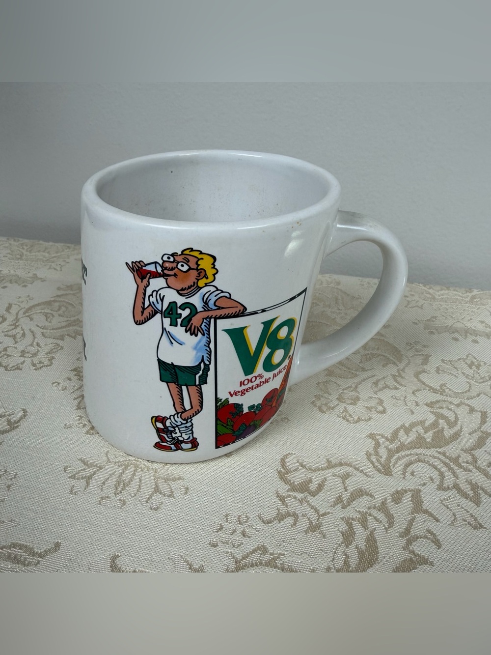 Vintage Russ White Ceramic V8 Logo Mug - Juice - Vegetable